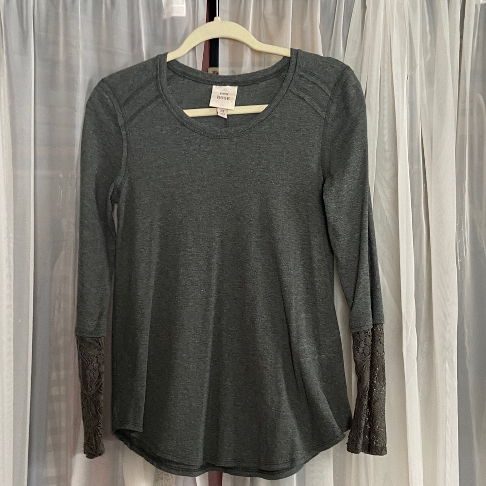 Knox Rose Charcoal Long Sleeve Top with Lace Details